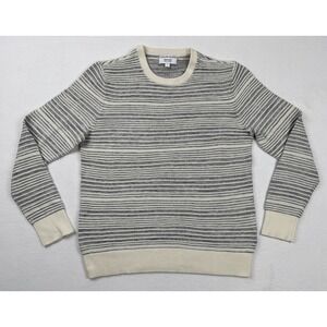 Calvin Klein Merino Wool Blend Sweater Mens Large Gray Stripe Knit Crewneck